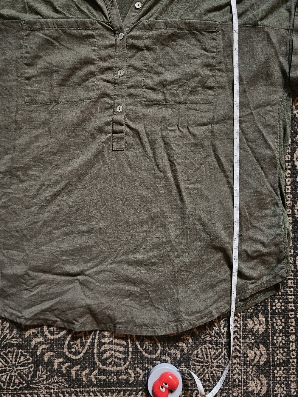 Lucky Brand Olive Short-Sleeve Button-Front Top - Picture 5 of 5